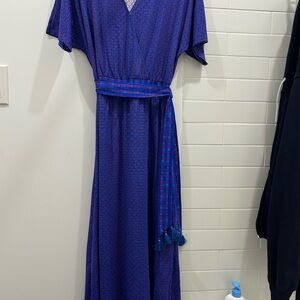 Cabana Life Blue Wrap Maxi Dress with Flutter Sleeves